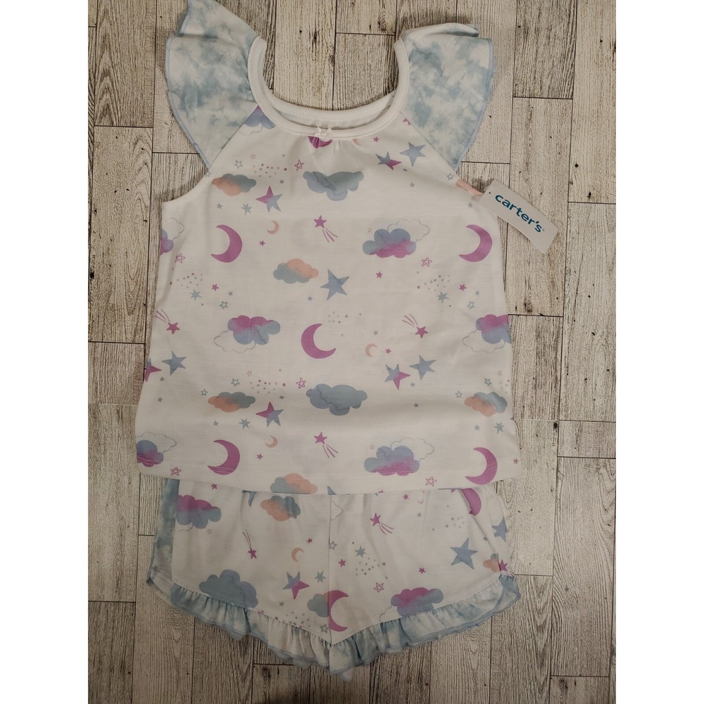 Carter's Girls Moon & Stars Pajama Set 3-Pc Top & Shorts Size 4T NEW
